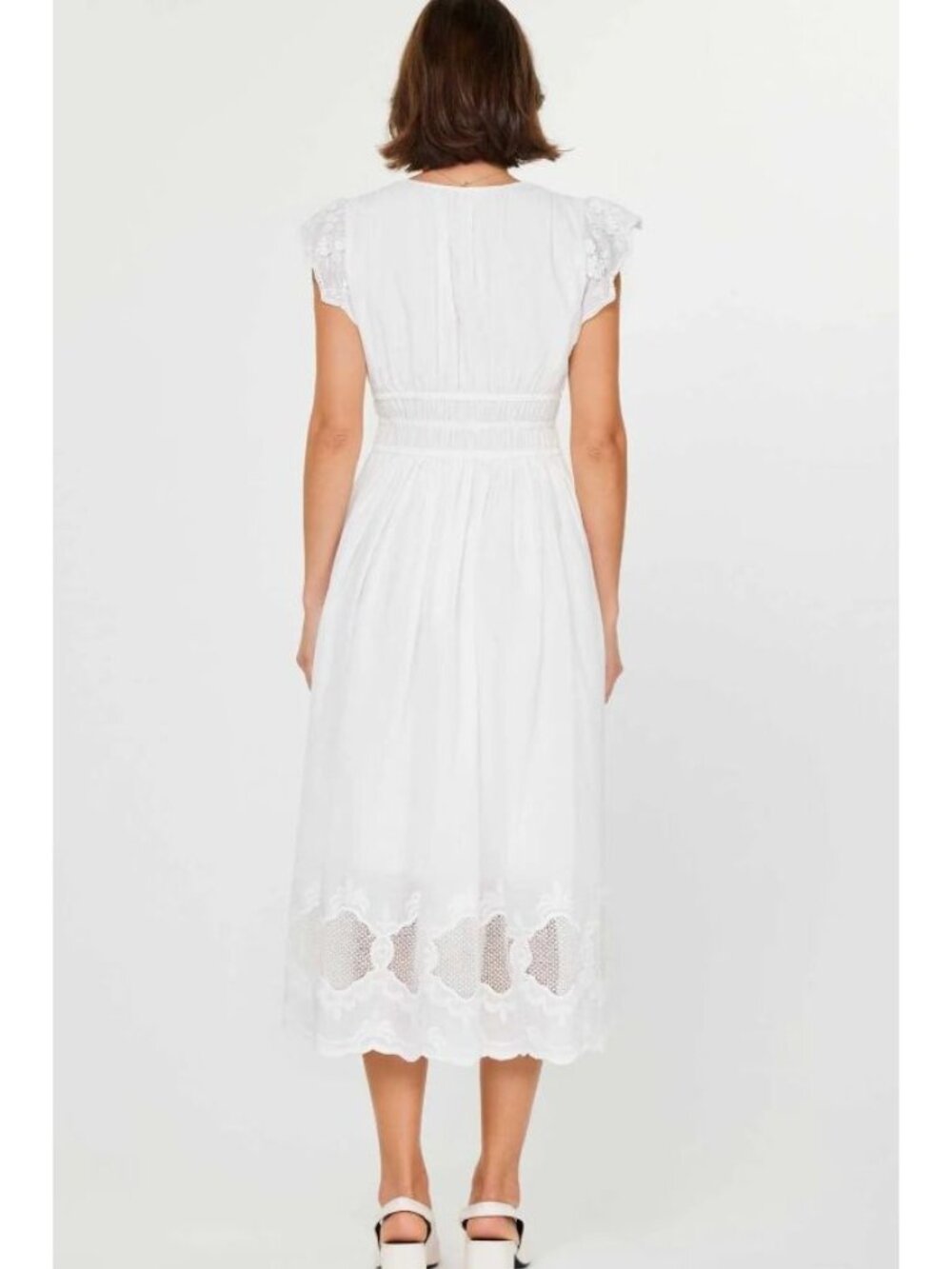 Current Air Los Angeles Women White Cotton Leia Embroidered Midi Dress Sz S 3580 - Picture 5 of 15